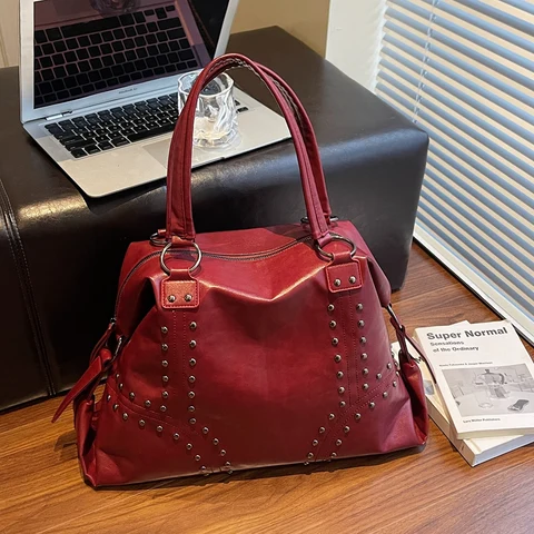 Сумка женская сумка женская большая Большие сумки на плечо в стиле панк с шипами для женщин, мягкая искусственная кожа, декор с заклепками, большая вместительная сумка-шоппер, сумка