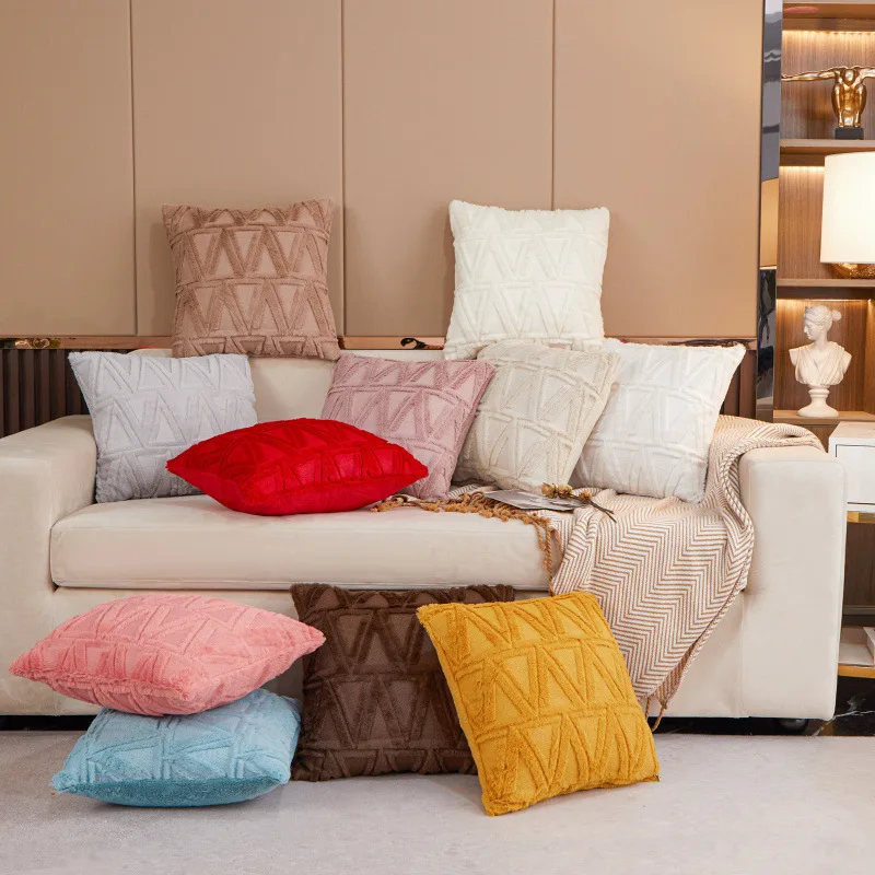 

Plush Embroidery Ins Pillowcase Office Nap Waist Back Home Living Room Sofa Pillow Bedside Soft Bag Fashion Decor Cushion Cover