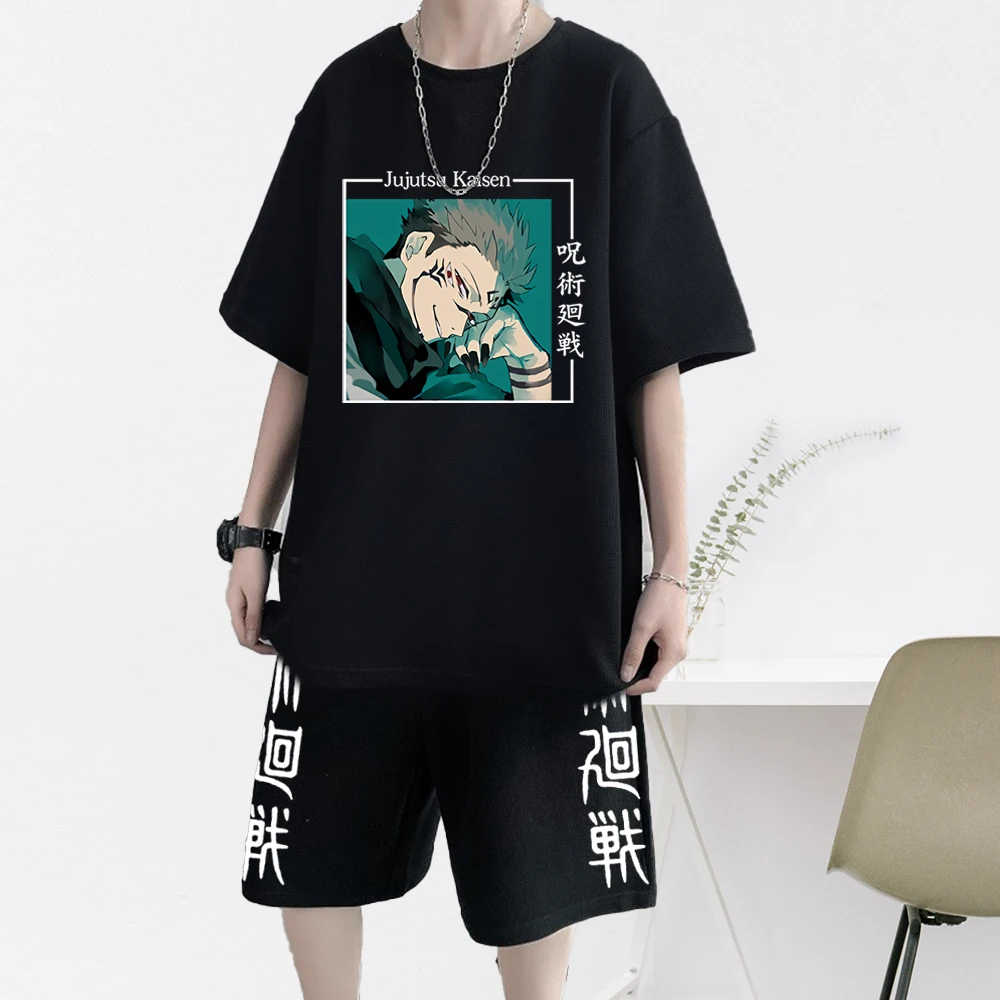 Jujutsu Kaisen T Shirt Shorts Set Anime Men Sets Tracksuit Men Short Sleeve T-shirts Sweatpants Casual Sportswear Clothing 2022