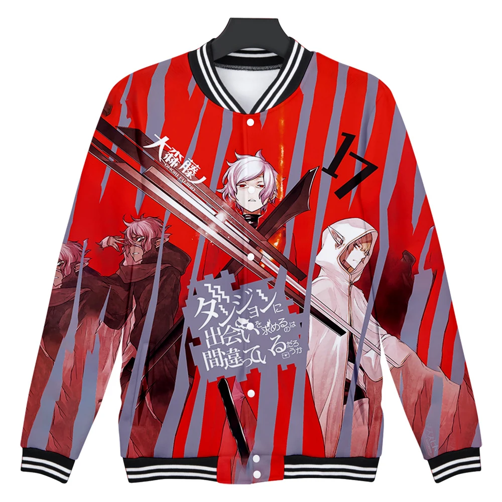 

Danmachi Anime Sweatshirt Baseball Uniform Jacket Unisex Long Sleeve Women Men's Outwear Japanese Manga 3D Clothes Plus Size