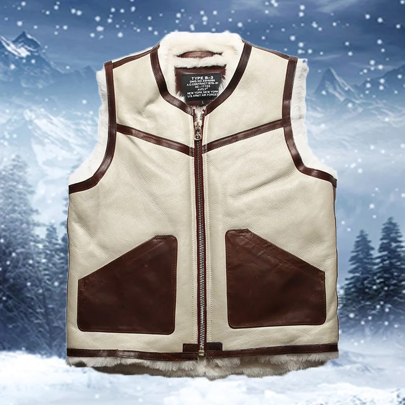 

Winter Casual Warmth Shearling Sheepskin Fur Leather Jacket Men Women Sleeveless Undershirt Vest & Waistcoats