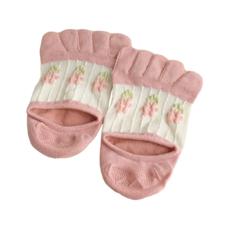 

Женские носки с пятью пальцами и цветами, японские силиконовые Нескользящие милые невидимые носки-невидимки в студенческом стиле с разрезом для девушек, милые носки