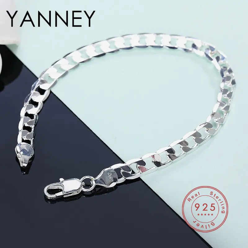 

925 Sterling Silver Bracelet Women Fashion 8 Inches 8MM Full Side Chain Man Bracelet Charm Luxury Party Gift Jewelry