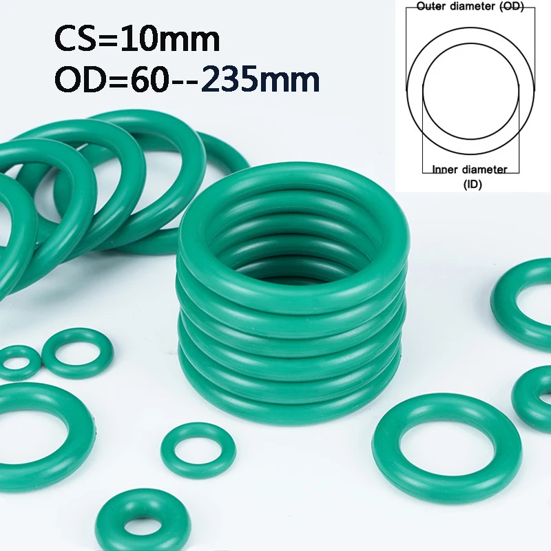 

Green FKM O-Ring Fluorine Rubber O Ring CS 10mm OD 60/70/80/100/110/120/150/160/170/180/190/200/210/220/230/235mm Sealing Gasket