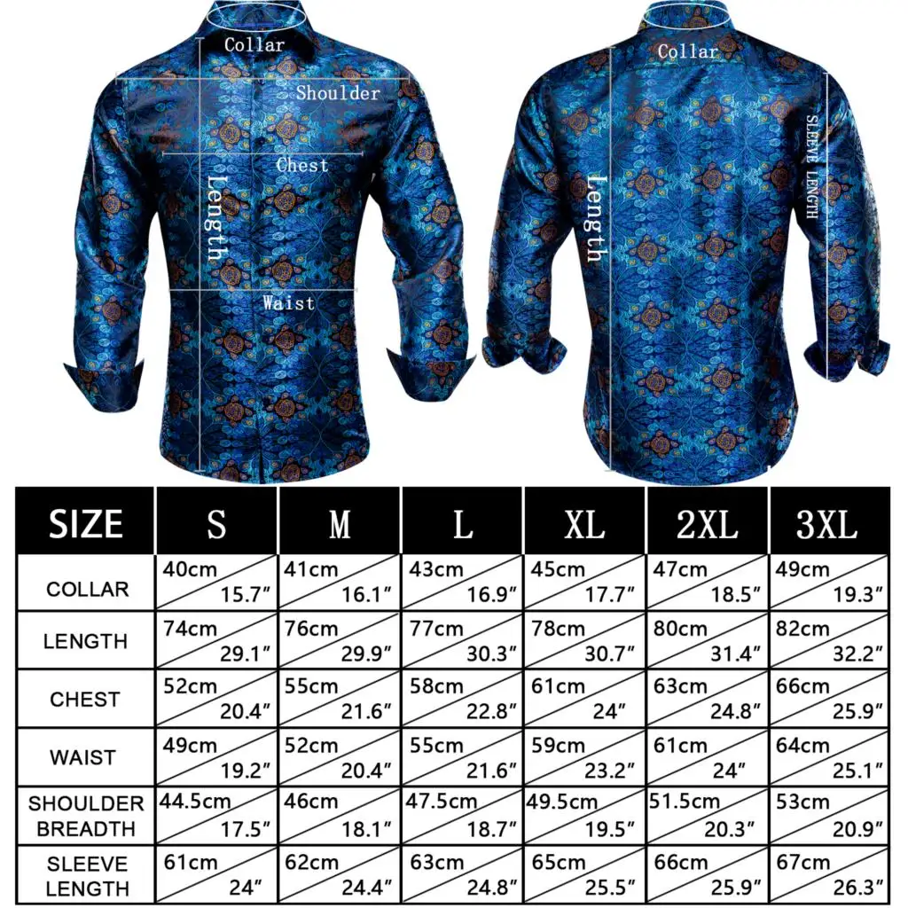 Brand Blue Black Gold Red Green Purple Navy Silk Mens Long Sleeve Shirts Jacquard Woven Breathable Male Outwear Slim Fit Shirt