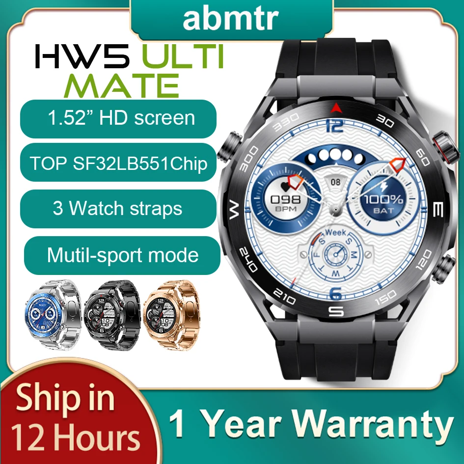 

2023 New Men business Smart Watch HW5 Ultimate with 3 Watchbands 1.52"high-definition large screen SF32LB551 chip Bluetooth-C
