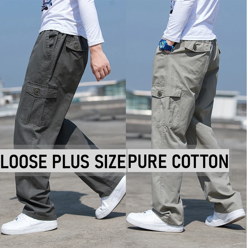 

Мужские хлопковые прямые брюки-карго с широкими штанинами, размеры до 6XL