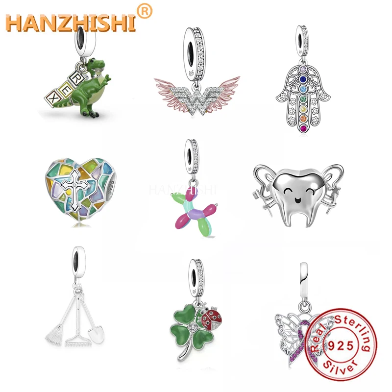 

925 Sterling Silver Dinosaur Ladybug Butterfly Dangle Charms Enamel Beads Fit Original brand Bracelet Necklace Jewelry Making