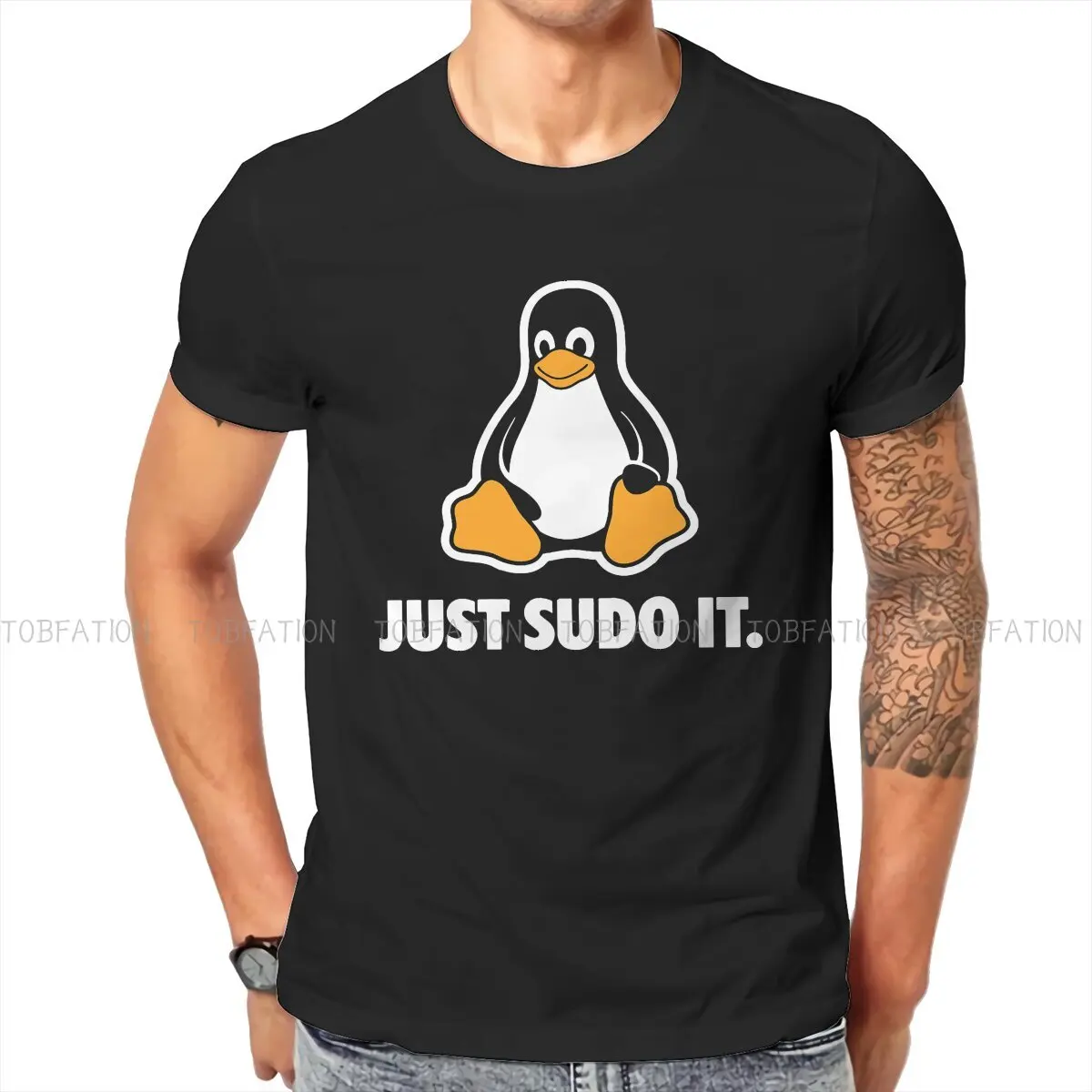 

Just Sudo it Man's TShirt Linux Operating System Tux Penguin O Neck Short Sleeve Polyester T Shirt Funny Gift Idea