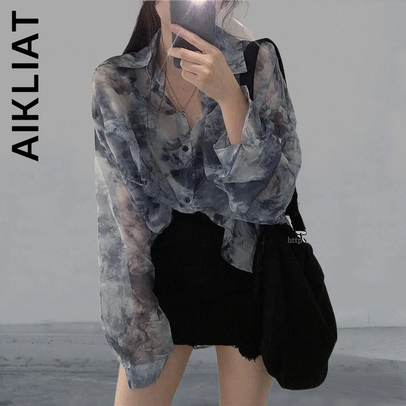 

Рубашка Aikliat, осенние женские топы в Корейском стиле для вечеринки, Новый Топ с длинным рукавом и принтом, шикарный топ для друзей, простые же...