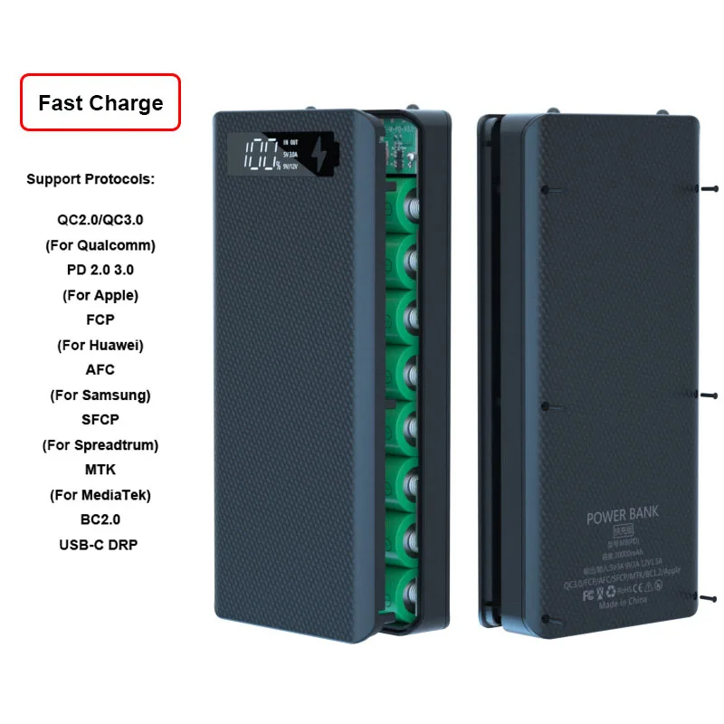 

Fast Charging 18650 Power Bank Cases Battery Charge Storage Box Without Battery USB Type C PD Charge For iPhone Xiaomi Huawei