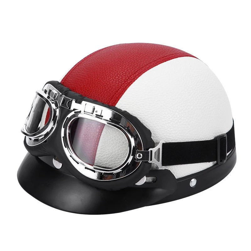 Мотоциклетный шлем из искусственной кожи в стиле ретро, с очками, защита от солнца, для мужчин и женщин, всесезонный