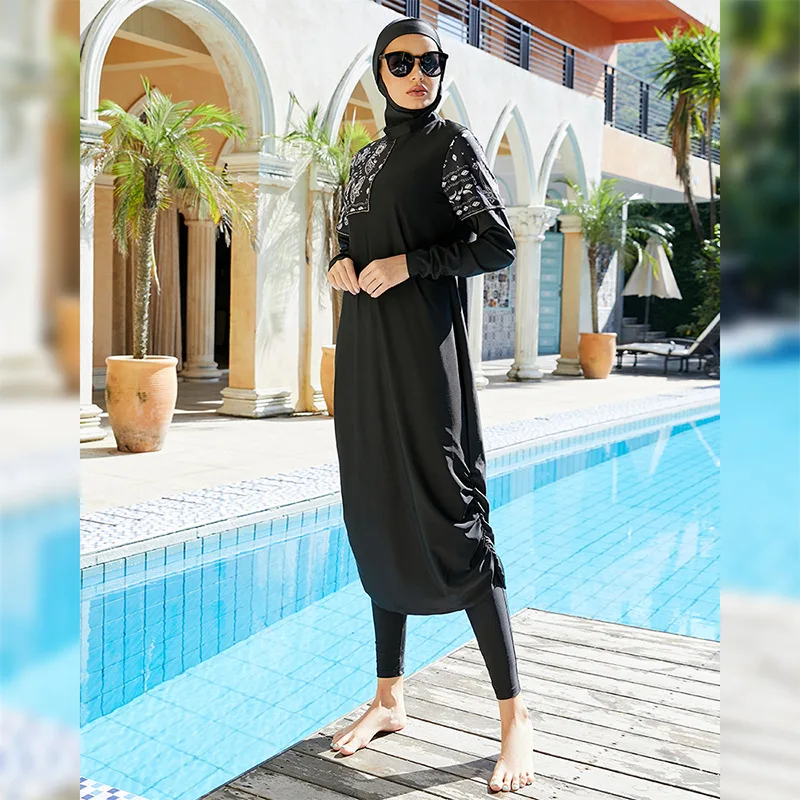 

Full Cover Swimsuit With Caps Long Sleeve Burkini Muslim Swimwear Hijab Swimwear Islamic Swimsuit High Elastic Flower Print