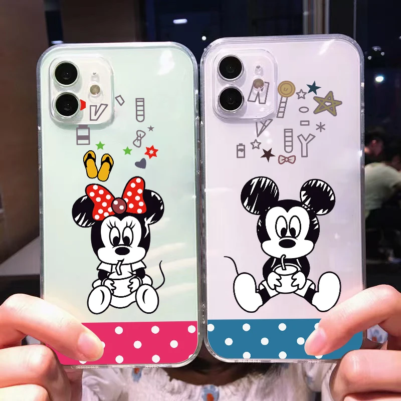 

Disney Cute Mickey Minnie For iPhone 11 Pro Max 12 13 Pro Mini X XR XS Max Se2 6 6S 7 8 Plus Clear Phone Case Cases Shockproof