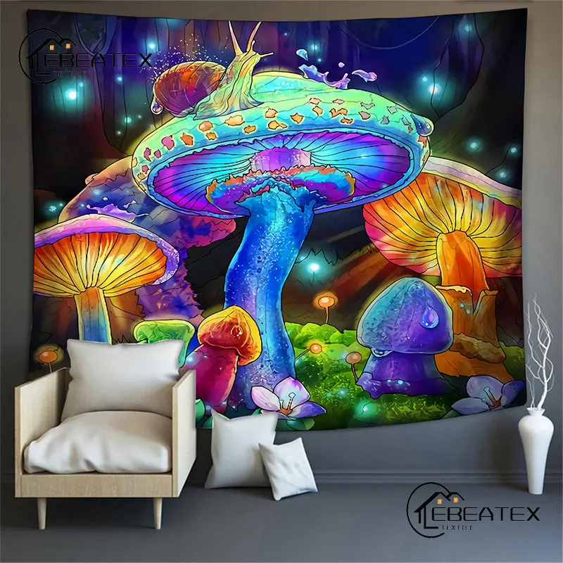 

Psychedelic Tapestry Wall Hanging Retro Mushroom Starry Sky Print Bedroom Decoration Room Decor Aesthetic Kawaii Tapestries