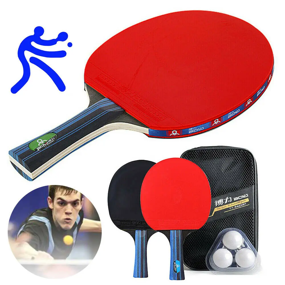 

2PCS Table Tennis Bat Racket Double Face Pimples In Long Short Handle Ping Pong Paddle Racket Set With Bag 3 Balls 2020 New