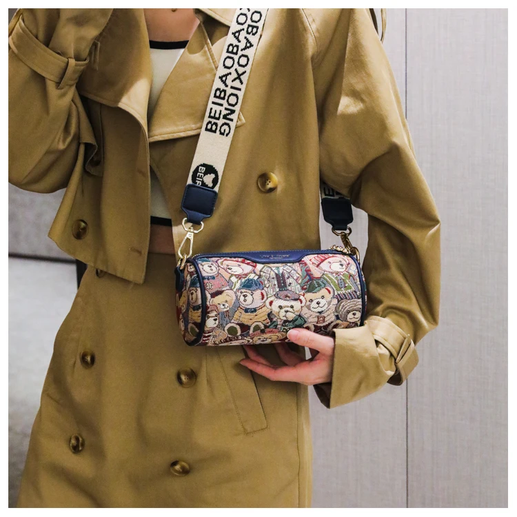 Original Design сумка женская Bear Round Bucket New Canvas Casual Shoulder Crossbody Bag for Women Hot Selling Free Shipping