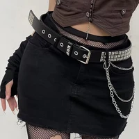 fashionable personality trend gothic rivet hanging chain unisex belt jeans pu leather belts punk accessories ladies waistband