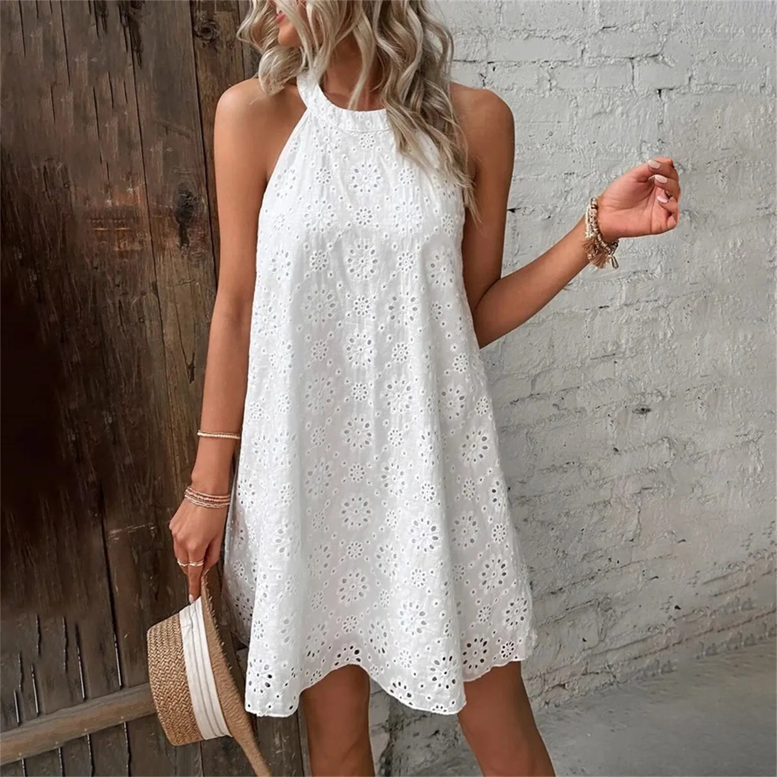 Fashion Trend Summer Women's Dress New Ladies Lace Solid Color Sleeveless Buttonless Dresses For Women 2023 Vestidos Robes