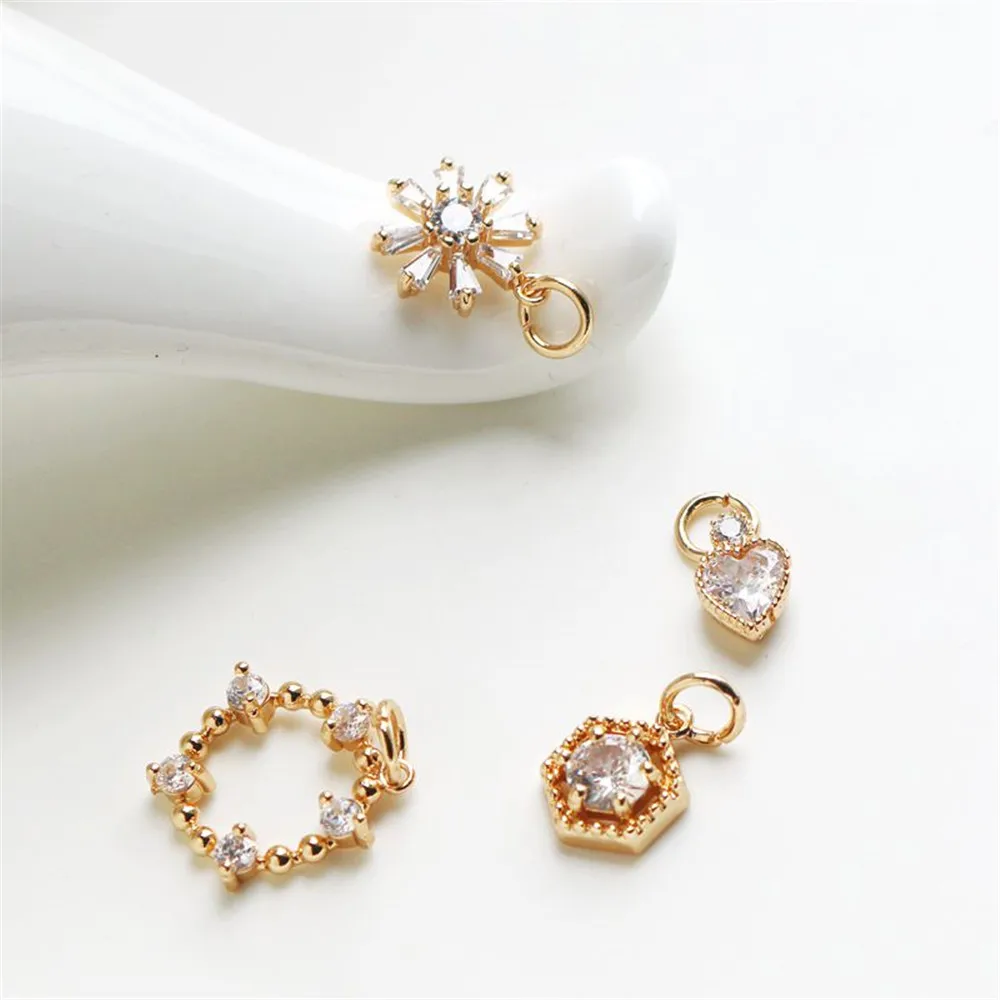 

14K copper-clad gold round love hexagonal inlaid zircon hand-made pendant DIY jewelry hanging accessories