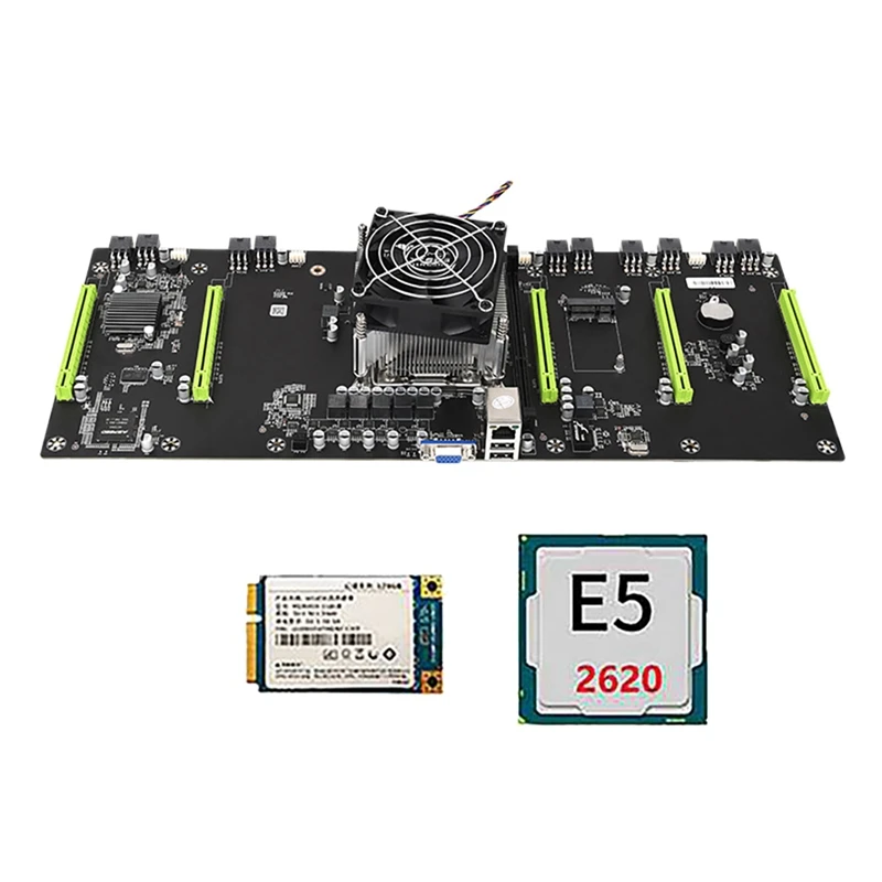 ETH79-X5B BTC Mining Motherboard With E5 2620 CPU+128G SSD+Fan H61 LGA2011 80Mm PCIE 16X Slot DDR3 RAM MSATA For RTX3060