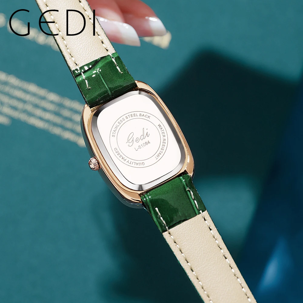 GEDI Waterproof Oval Full-diamond Women Watches Luxury Roman Dial Leather Strap Ladies Fashion Quartz Wristwatches Clock Relogio