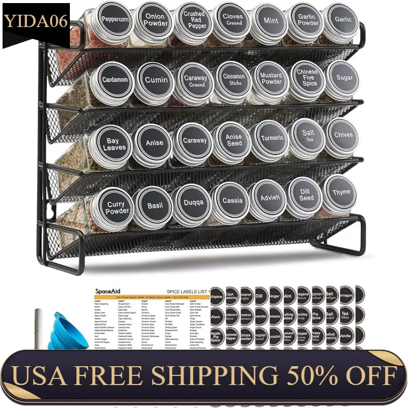 

SpaceAid Spice Rack Organizer with 28 Spice Jars, 386 Spice Labels, Chalk Marker and Funnel Set for Cabinet, Countertop, Pantry,