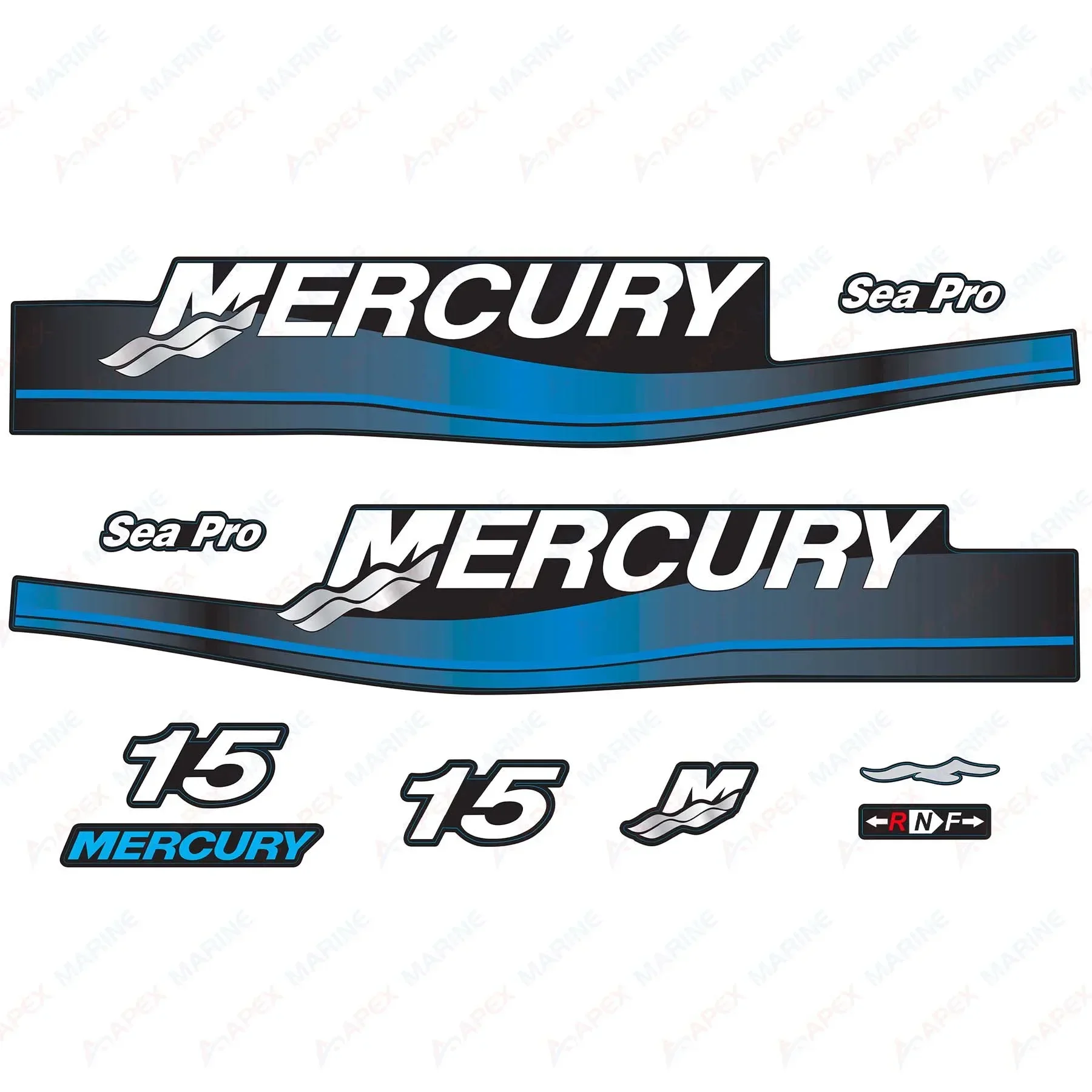 Наклейки для Mercury 15HP двухтактный Sea Pro 1999-2006 подвесной двигатель синий набор
