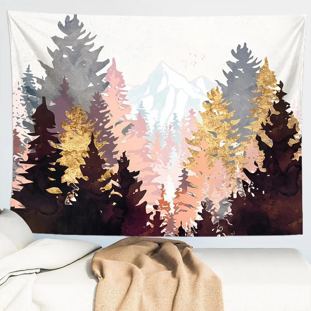 

Гобелен с психоделическим принтом в стиле бохо, настенная Гобеленовая ткань с рисунком гор, Луны, звезд, птиц, для спальни, гостиной