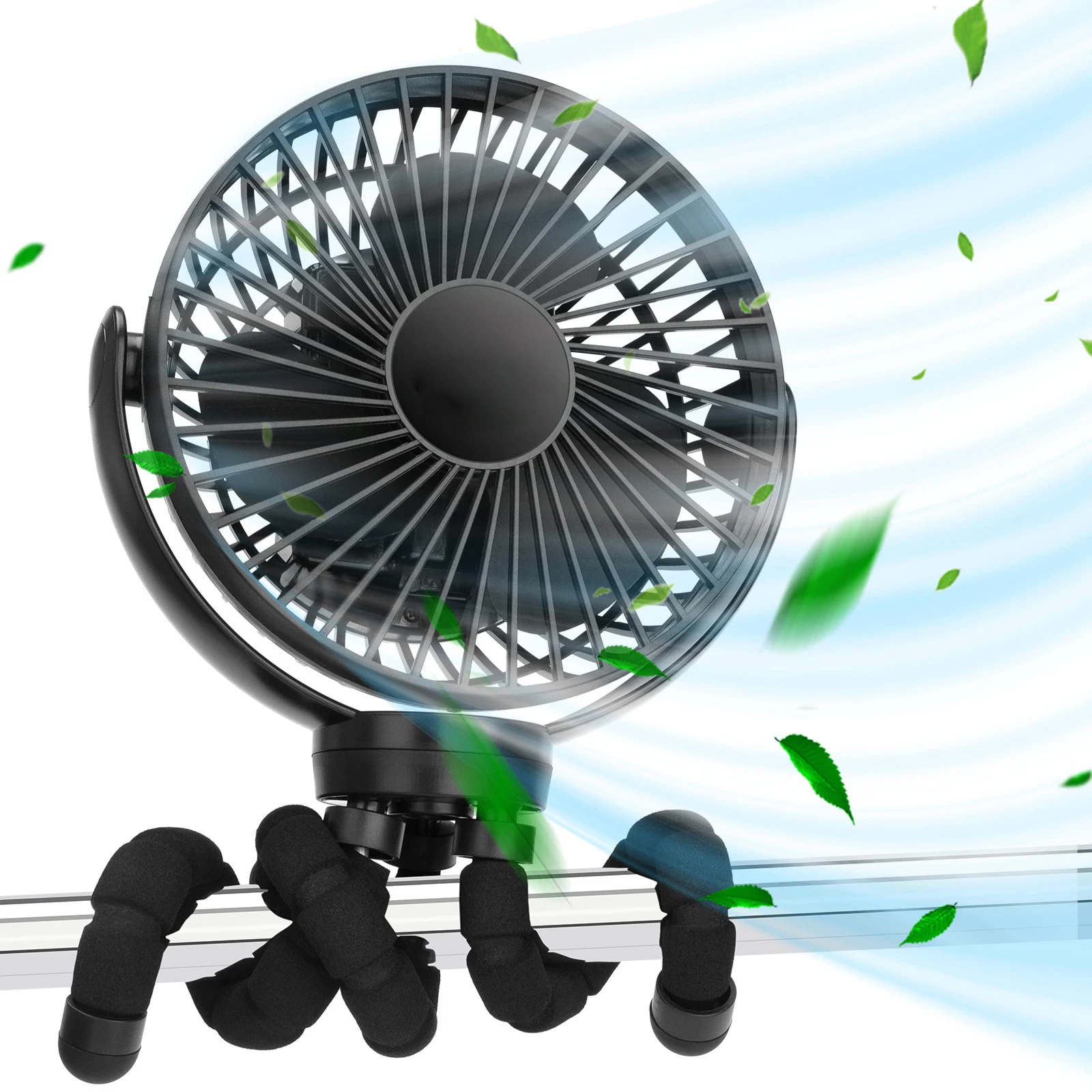 

Stroller Fan Portable Fan 5200mAh Long Working Handheld Fan Desk Fan with 3 Speeds Flexible Tripod Fan Clip on Fan for Baby Car