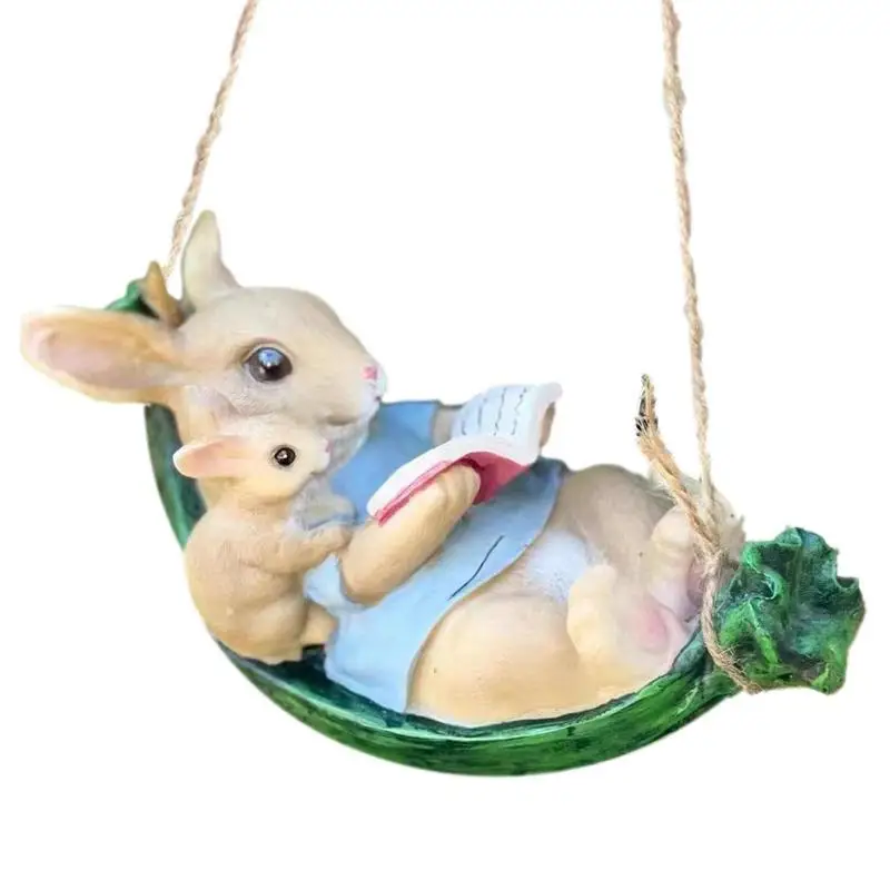 

Качающийся кролик качели в виде кролика садовые статуи милый кролик фигурки дерево подвесная скульптура для наружного декора садовый двор ...