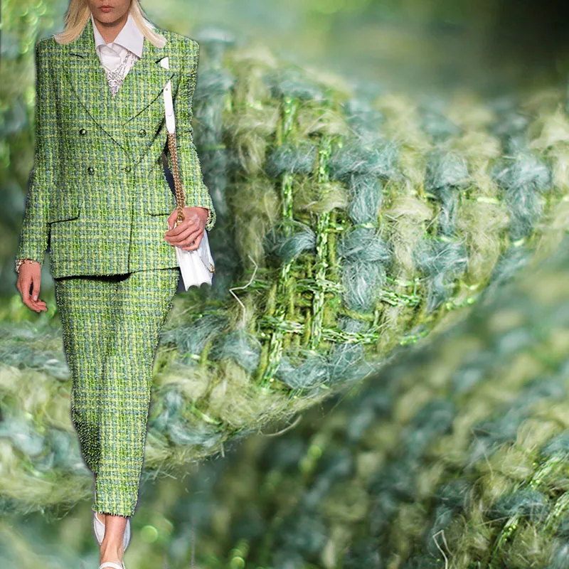

50x145 см травяно-зеленая сетчатая окрашенная в пряжку плетеная шерстяная твидовая ткань для женщин осенняя куртка платье костюмы пальто сумо...