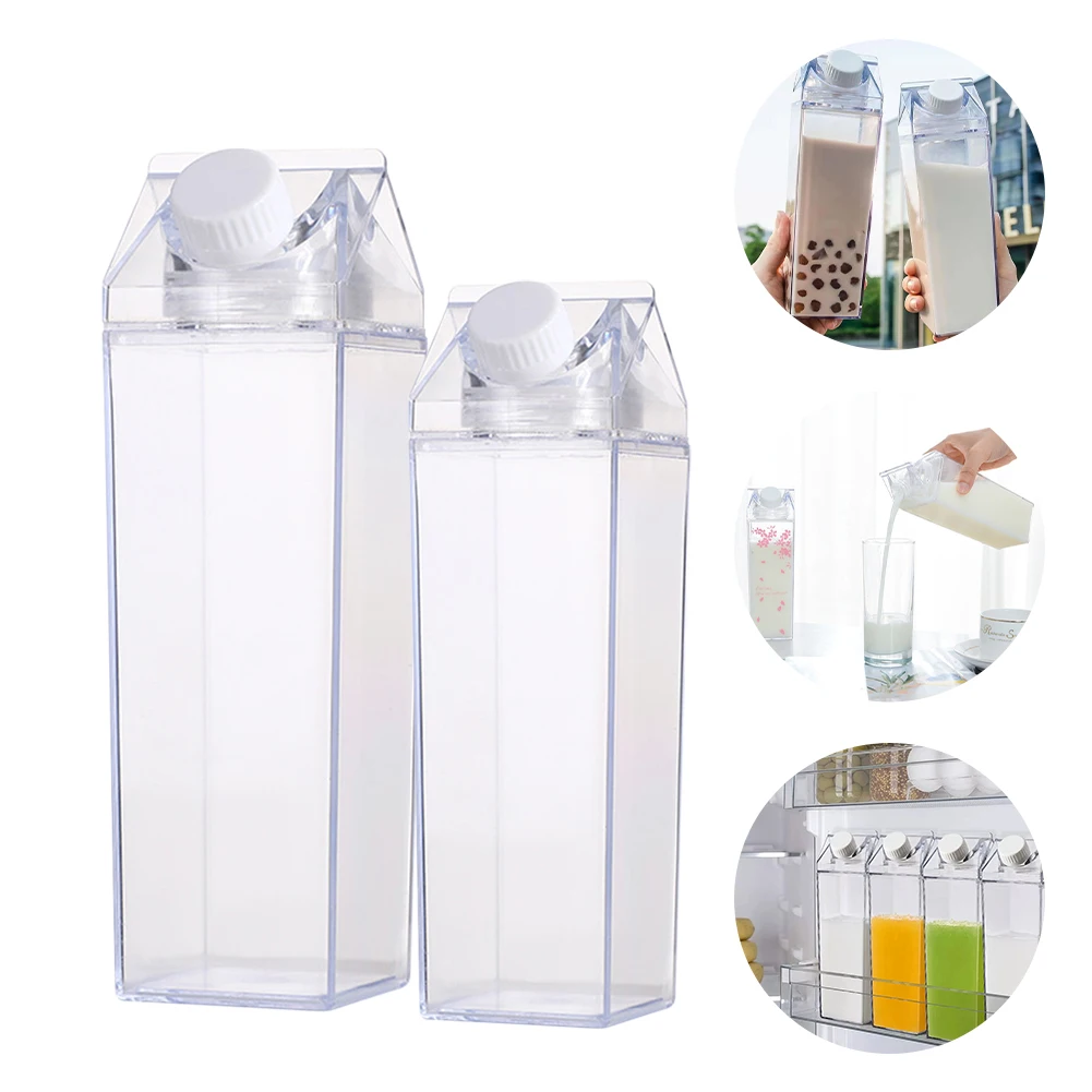 

500ml/1000ml Plastic Milk Carton Water Bottle Square Milk Bottle Reusable Portable Water Cup Leakproof for Outdoor Camping Gym