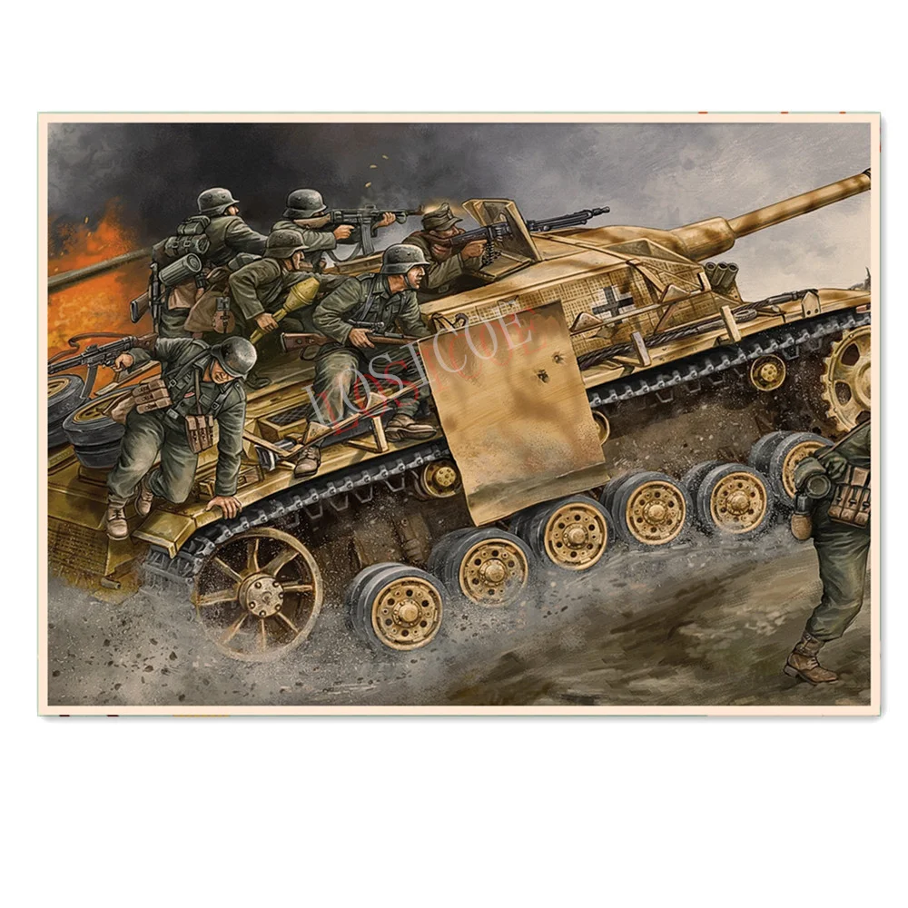 

GER Wehrmacht tank infantry Vintage Kraft Paper Posters & Prints WW II Panzer Armored Picture Art Painting Military Wall Chart