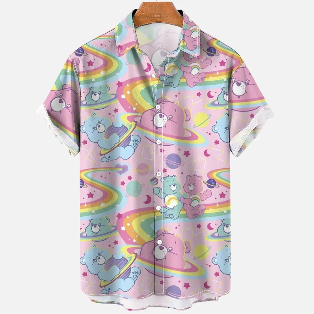 Мужская винтажная рубашка с коротким рукавом 3D-принтом медведя |