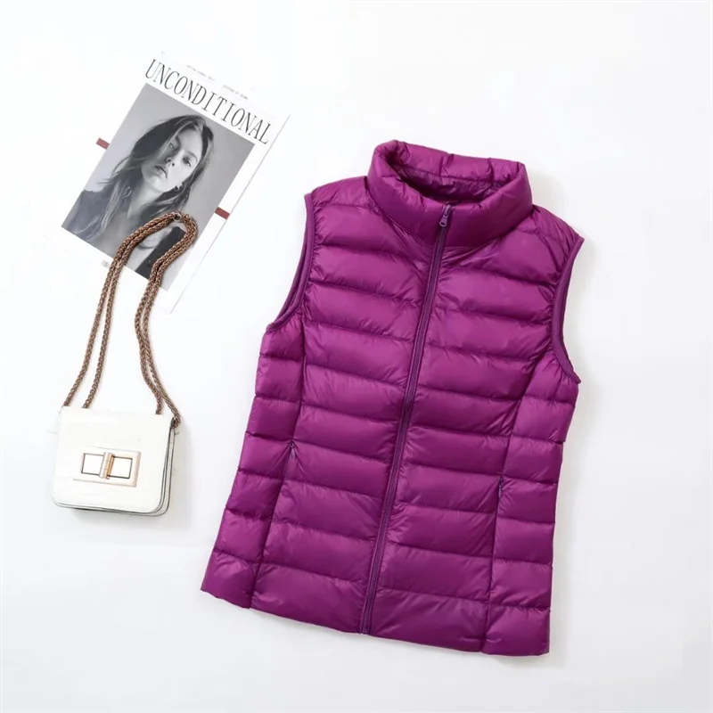 Ultra Light Slim Down Coat Women Winter Stand Collar Thin Jacket Windproof Padded Waistcoat Sleeveless Portable Duck Down Vest