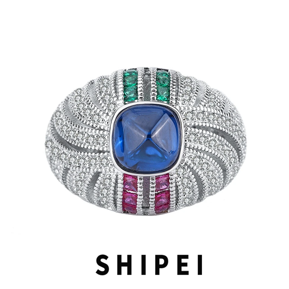 Кольцо женское ювелирное оптовая торговля, гиперболический дизайн, украшение из массивного серебра 925 пробы с сапфиром сахарного конуса весом 5 карат.