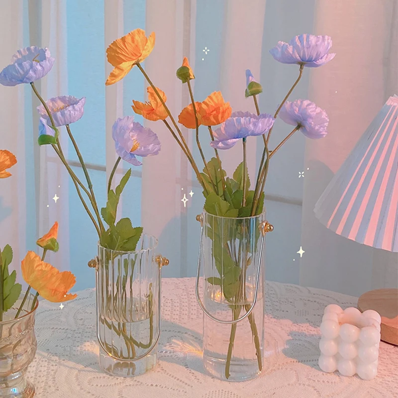 

Vase Light Luxury Korean Flower Arrangement Decoration Metal Hand-held Vertical Glass Vase Modern Home Decoration
