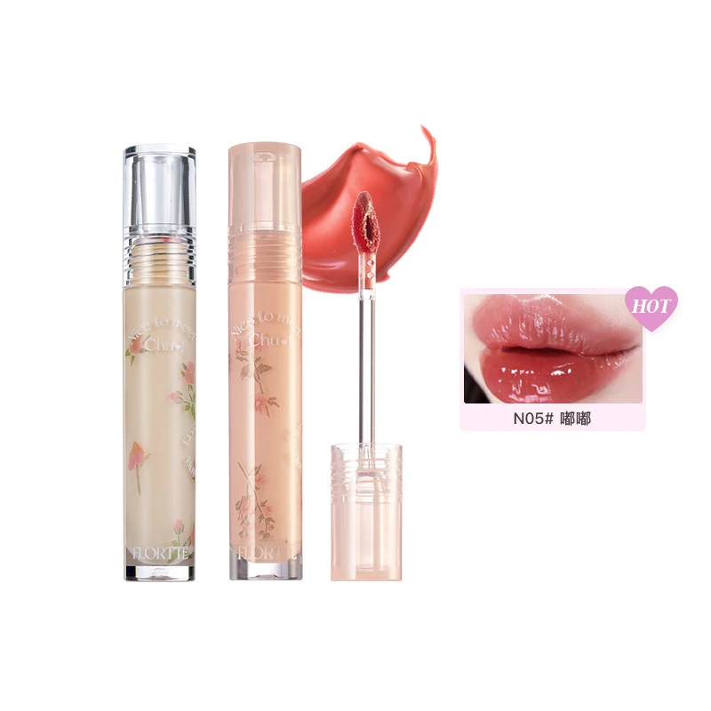 FLORTTE Glitter Lip Glaze Beautiful Long Lasting Lip Color First Kiss Series Moisturizing Bright Blooming Liquid Lipstick Cosmet