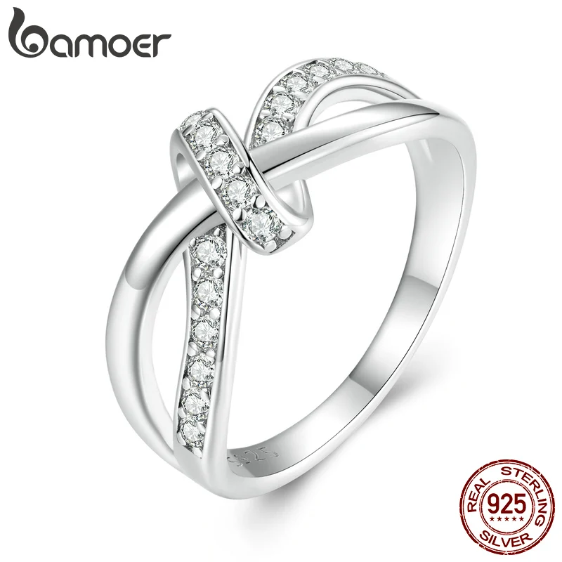 

Bamoer 925 Sterling Silver Geometric Twisted Moissanite Ring Double Layer Knot Finger Ring for Women Anniversary Jewelry Gift