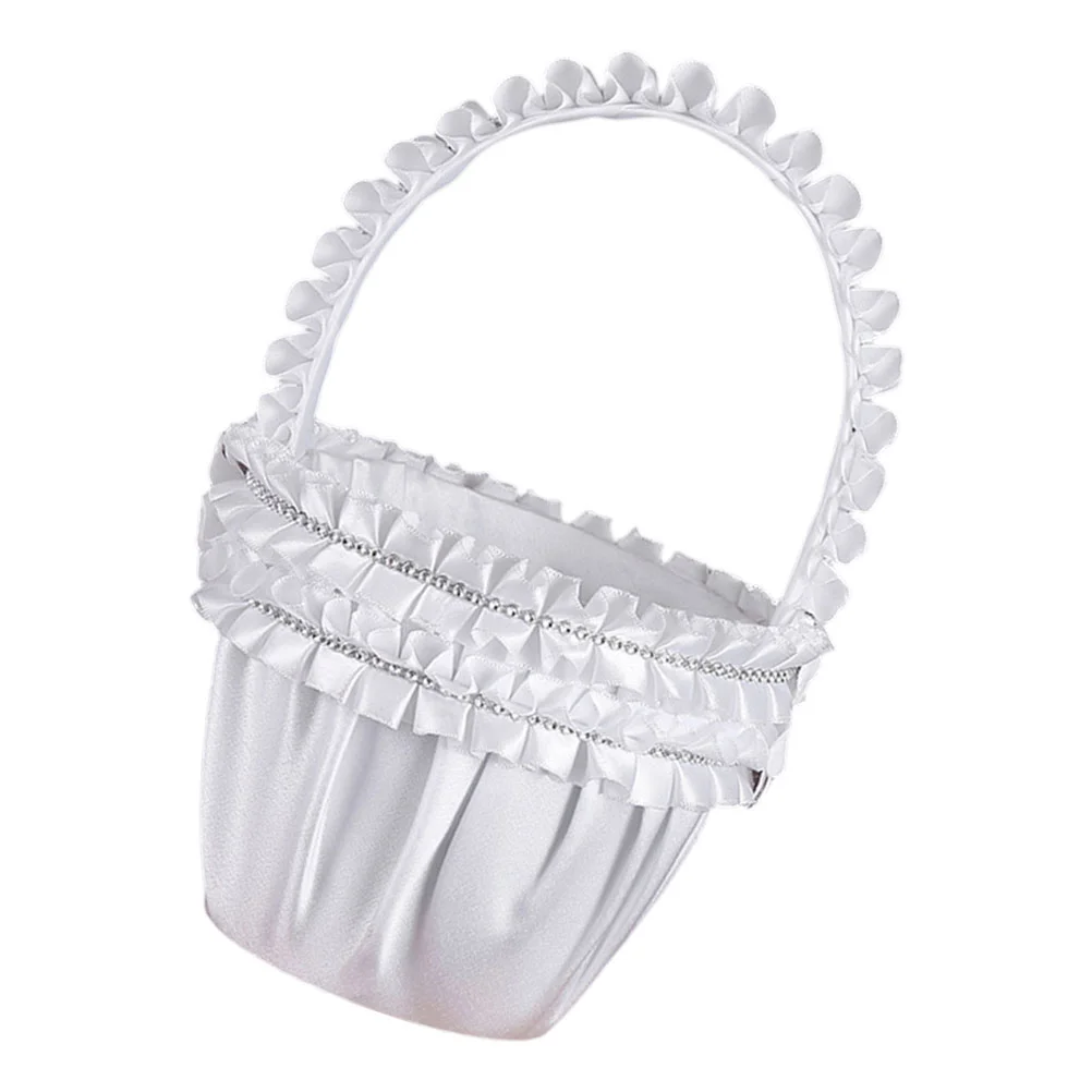 

Basket Wedding Flower Gift Girl Storage Candy Baskets Lace Handle Farmhouse Handheld Pearl Rhinestonedecoration Ceremony Party