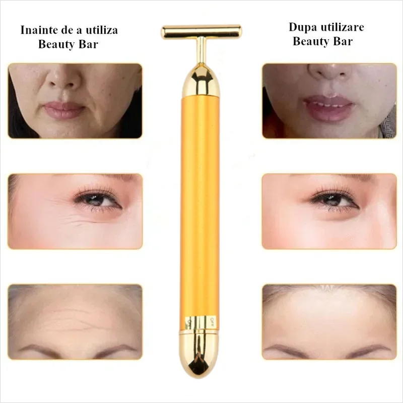 24-каратное золотое импульсное укрепляющее массаж Gesichts Roller Massager Falten Vai Anziehen Stick
