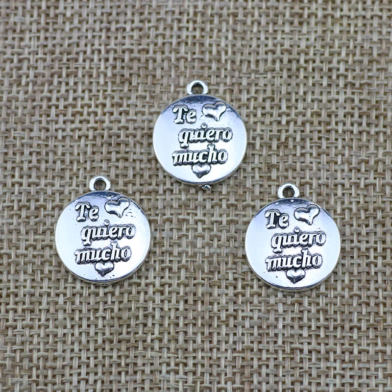 

10pcs/Lot 16x18mm Round Letter Card Alloy Charms Antique Silver Color Pendants for DIY Jewelry Making Charm