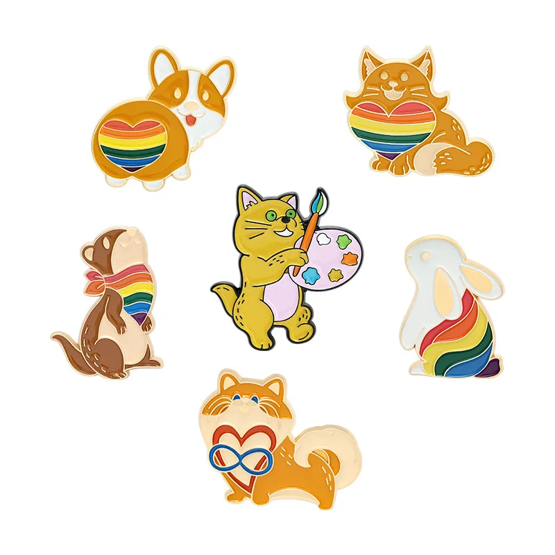 

Rainbow Rabbit Puppy Pins Accessories Clothing Backpack Alloy Brooch Enamel Lapel Pins Badge Wholesale
