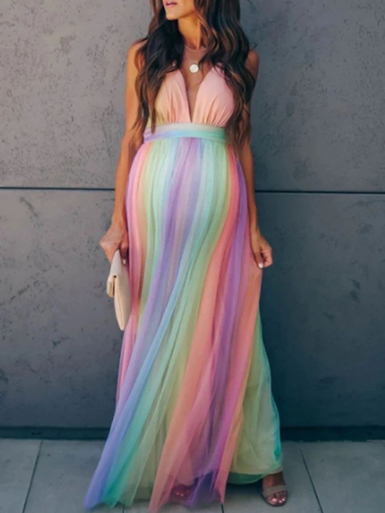 Rainbow Sexy Maternity Dresses Photography 2022 Pregnancy Shooting Dress Gown Long Pregnancy Photo Shoot Prop for Baby Showers enlarge