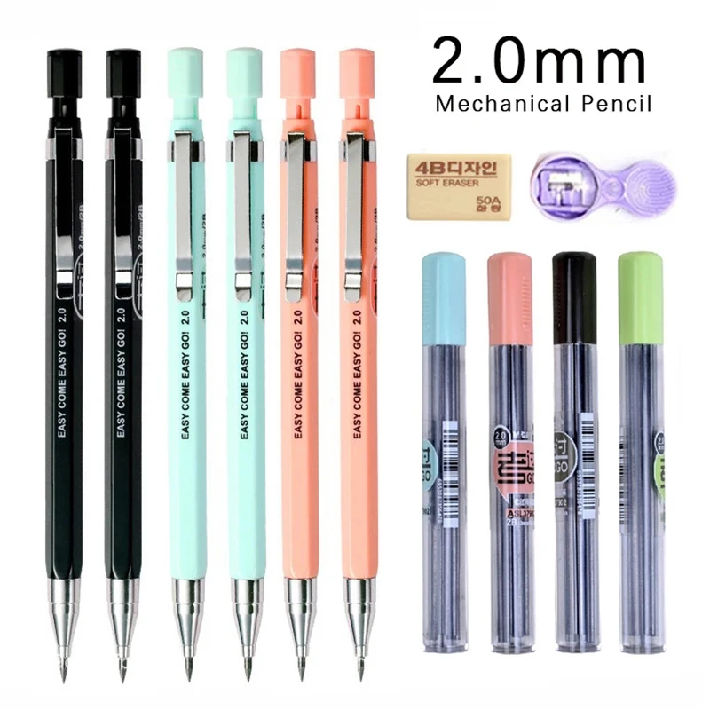 Colored Black 2mm Refill 2b Lead With Eraser Pencil Sharpene