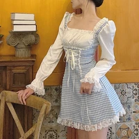 niggeey gothic japanese lolita dress kawaii long sleeve bandage backless maid dress elegant lace party mini dress women