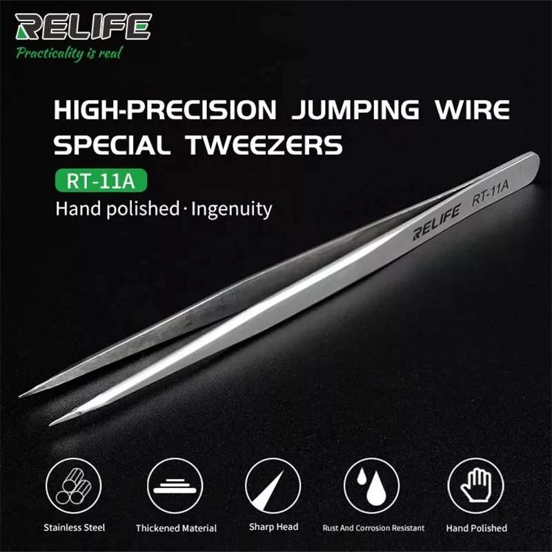 RELIFE RT-11A Tweezers High-Precision Flying Line Jump Wire Special Tweezers Stainless Steel Fixture For Motherboar Repair