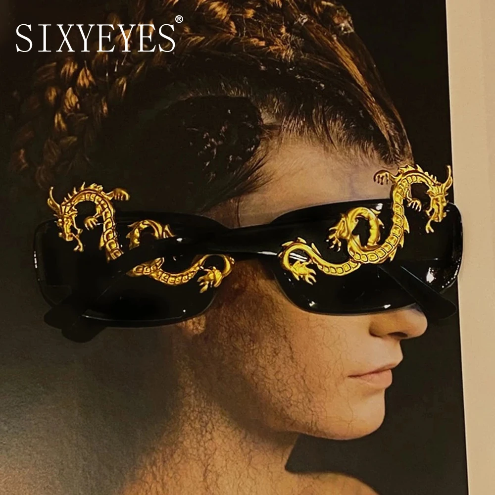 

Rectangle Vintage Sunglasses Women Men Punk Retro Small Sun Glasses Brand Designer Steampunk Eyeglasses Animal Totem Shade UV400