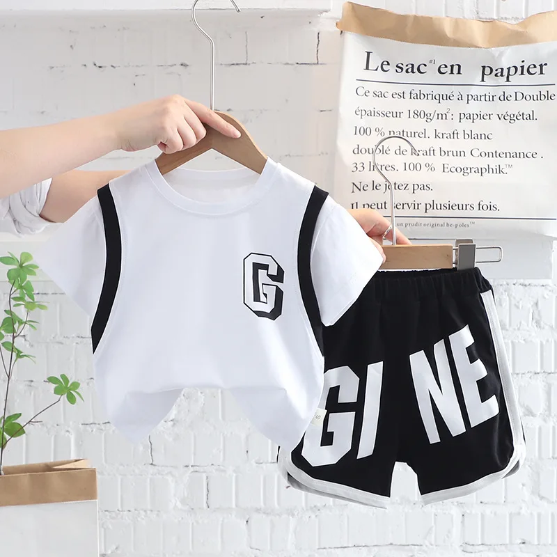 

Summer Children Cotton Baby Boy Girl Clothes Letter Patchwork T Shirt+Shorts 2Pcs/sets Infant Kids Fashion Toddler Tracksuits